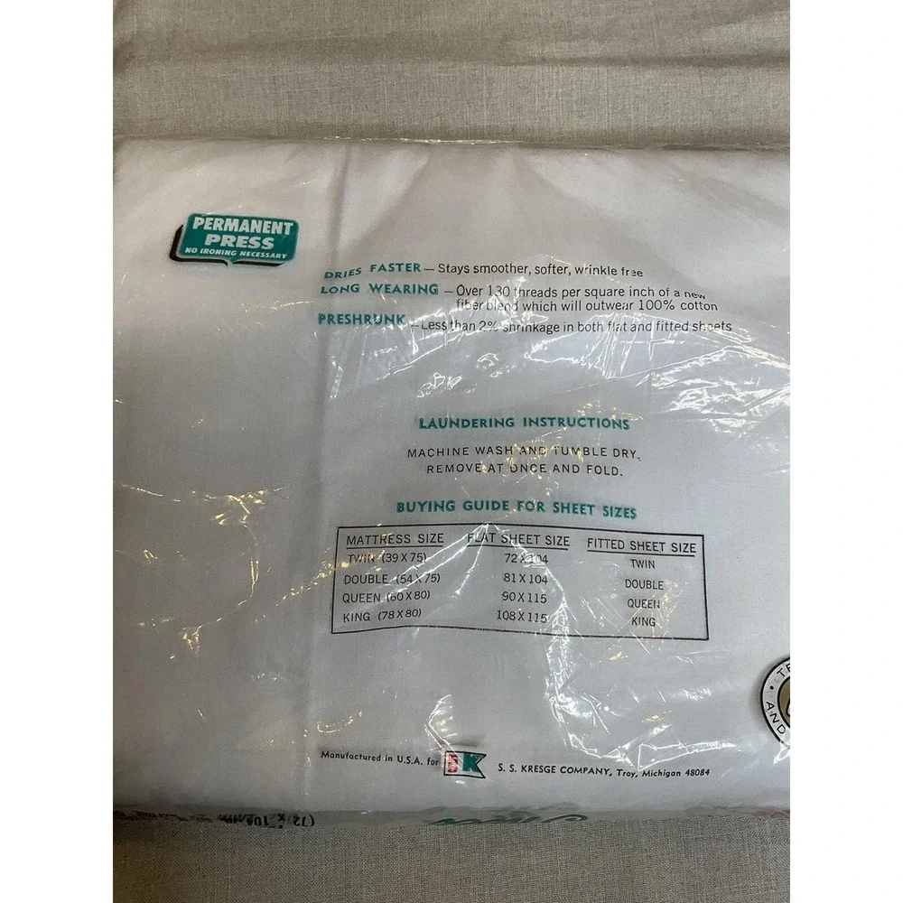 New Vintage Kmart Twin Flat Sheet White No‎ Iron Retro Mod USA Permanent Press